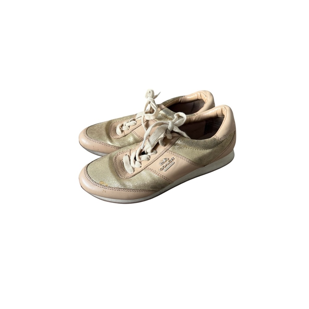 Coach Womens Gold Metallic and Beige Leather Low Top Lace Up Sneakers Size‎ 8 - Picture 2 of 8